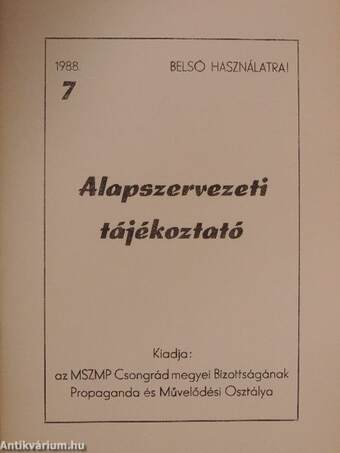 Alapszervezeti tájékoztató 1988/7.