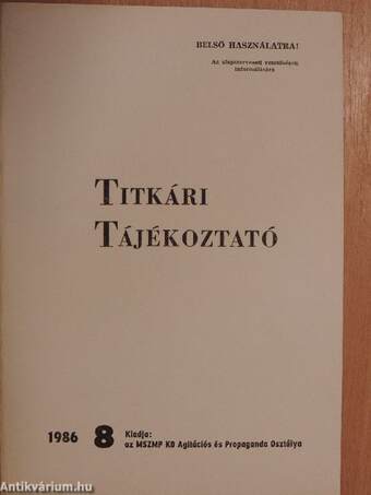 Titkári tájékoztató 1986/8.