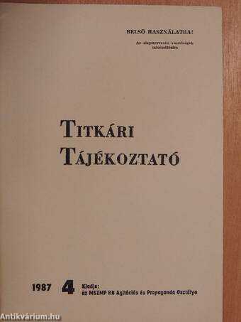 Titkári tájékoztató 1987/4.