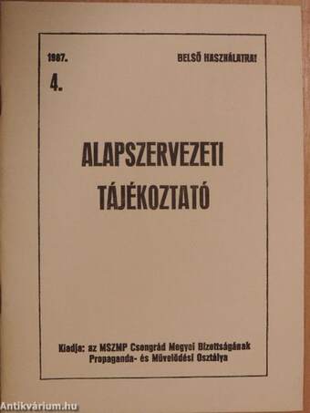 Alapszervezeti tájékoztató 1987/4.