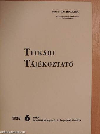 Titkári tájékoztató 1986/6.