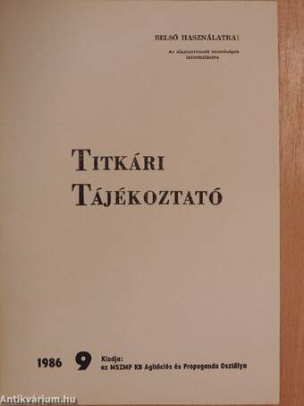 Titkári tájékoztató 1986/9.