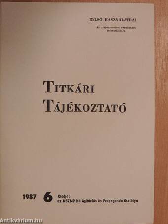 Titkári tájékoztató 1987/6.