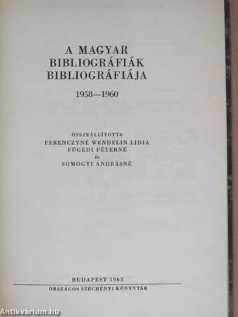 A magyar bibliográfiák bibliográfiája 1958-1960