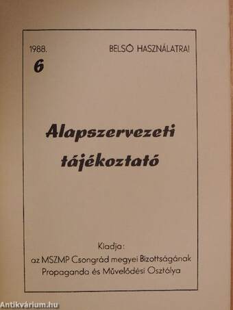 Alapszervezeti tájékoztató 1988/6.