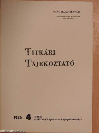 Titkári tájékoztató 1986/4.