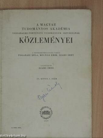 A Magyar Tudományos Akadémia Társadalmi-Történeti Tudományok Osztályának Közleményei 1959.