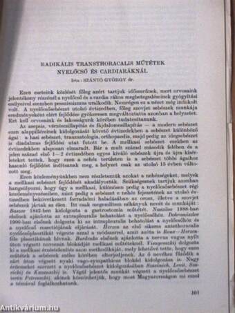 Radikális transthoracalis műtétek nyelőcső és cardiaráknál