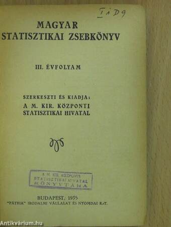 Magyar statisztikai zsebkönyv 1935.