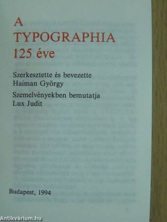 A Typographia 125 éve (minikönyv) (számozott)