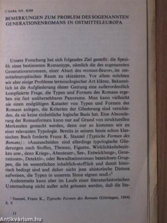 Bemerkungen zum Problem des Sogenannten Generationenromans in Ostmitteleuropa