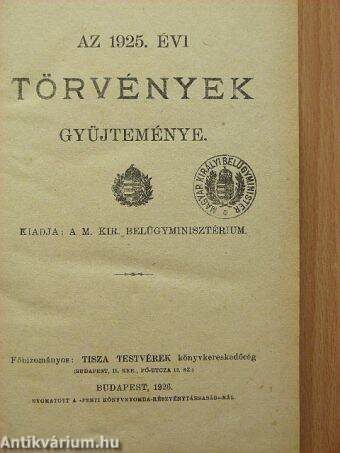 Az 1925. évi törvények gyüjteménye