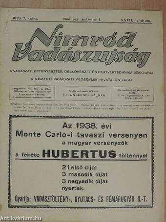 Nimród Vadászujság 1939. március 1.