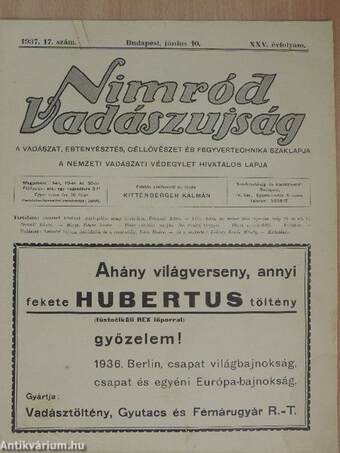 Nimród Vadászujság 1937. június 10.