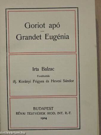 Goriot apó/Grandet Eugénia