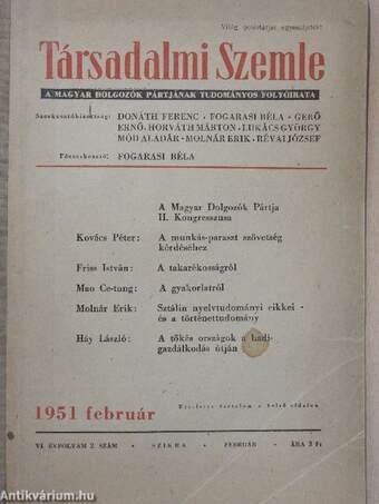 Társadalmi Szemle 1951. február