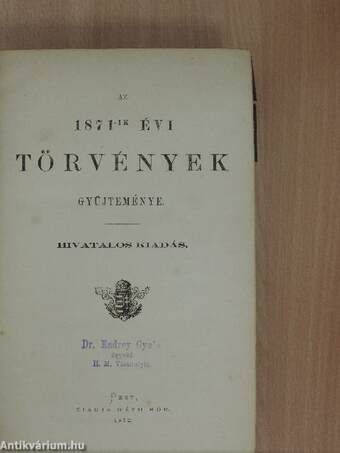 Az 1871-ik évi törvények gyüjteménye