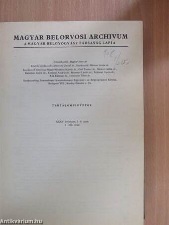 Magyar Belorvosi Archivum 1982/1-6./Magyar Belorvosi Archivum Supplementuma 1982/1-6.