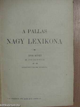 A Pallas Nagy Lexikona XVIII. (töredék)