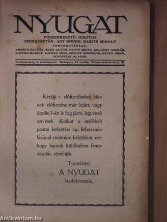 Nyugat 1918. április 1.