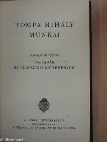 Tompa Mihály munkái III.