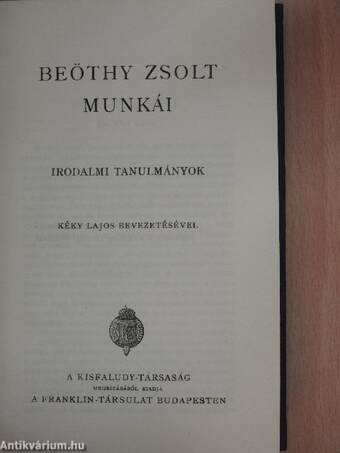 Beöthy Zsolt munkái 