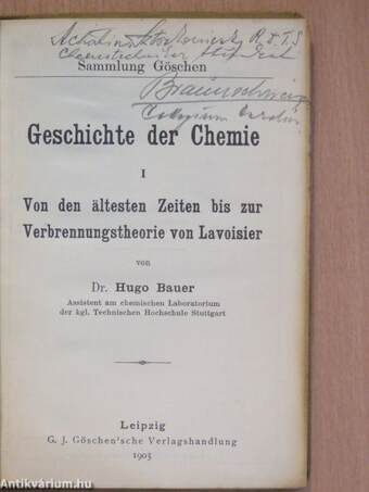 Geschichte der Chemie I.