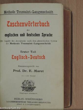 Taschenwörterbuch der englischen und deutschen Sprache I-II.