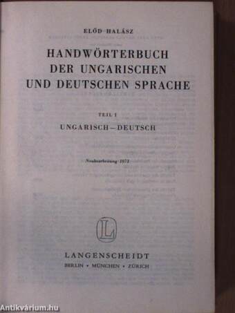 Handwörterbuch der ungarischen und deutschen Sprache I-II.