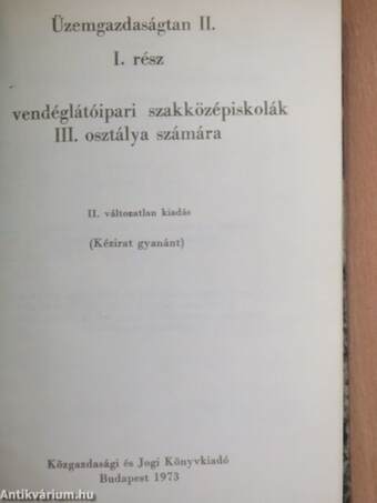 Üzemgazdaságtan II/I.