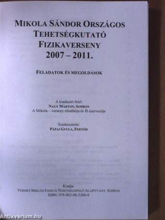 Mikola Sándor Országos Tehetségkutató Fizikaverseny 2007-2011.