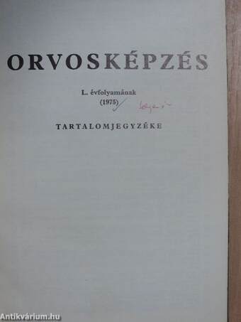 Orvosképzés 1975. január-december/Supplementum