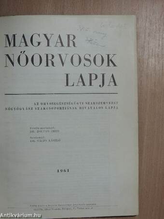 Magyar Nőorvosok Lapja 1961. január-december