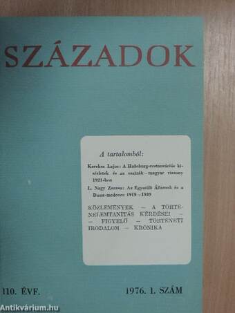 Századok 1976. (fél évfolyam)