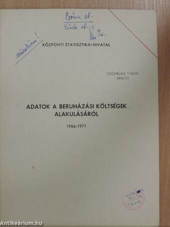 Adatok a beruházási költségek alakulásáról 1966-1971