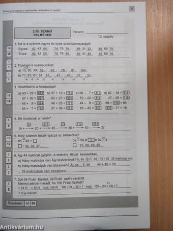 Tantárgyi program a matematika tanításához - 2. osztály