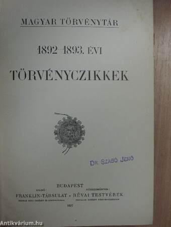 1892-1893. évi törvényczikkek