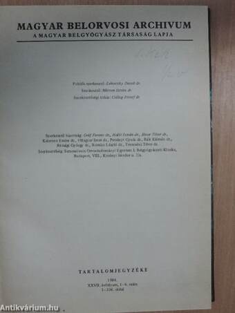 Magyar Belorvosi Archivum 1984. (nem teljes évfolyam)