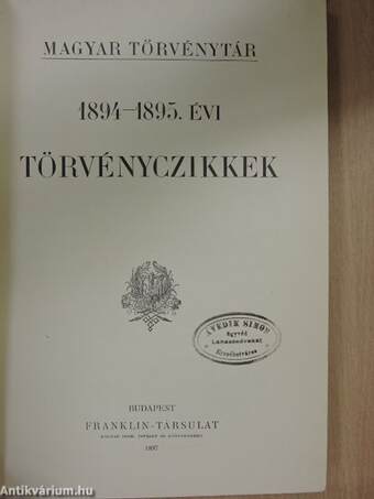 1894-1895. évi törvényczikkek