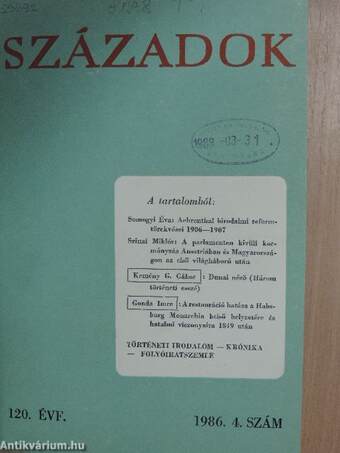 Századok 1986/4-6. (fél évfolyam)