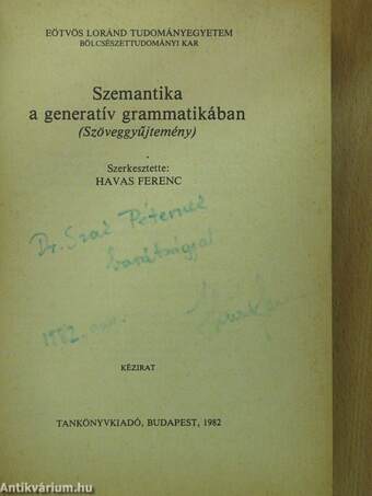 Szemantika a generatív grammatikában (dedikált példány)