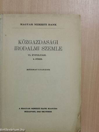 Közgazdasági irodalmi szemle 1945. október