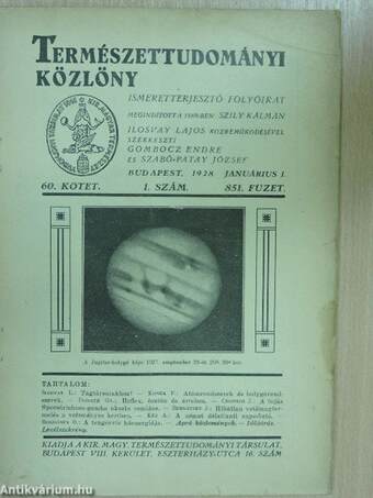 Természettudományi Közlöny 1928. január-december