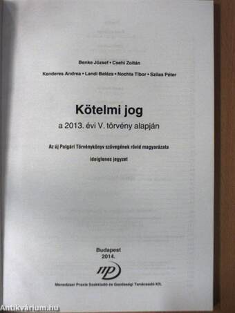 Kötelmi jog I. a 2013. évi V. törvény alapján