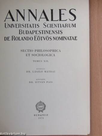 Annales Universitatis Scientiarum Budapestinensis de Rolando Eötvös Nominatae XII.