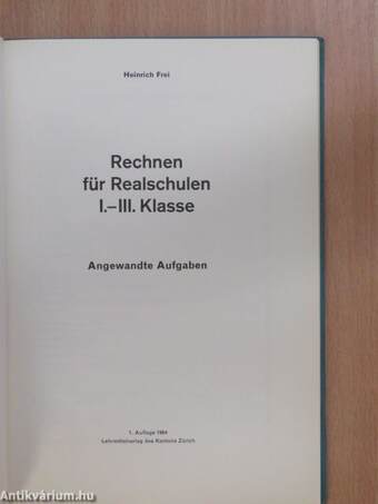 Rechnen für Realschulen I-III. Klasse