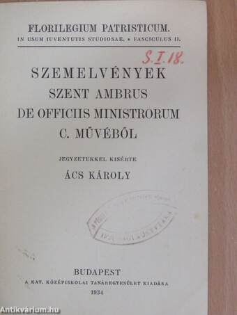 Szemelvények Szent Ambrus De officiis ministrorum c. művéből