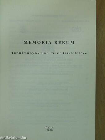 Memoria Rerum (aláírt példány)