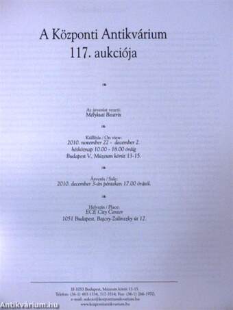 A Központi Antikvárium 117. aukciója