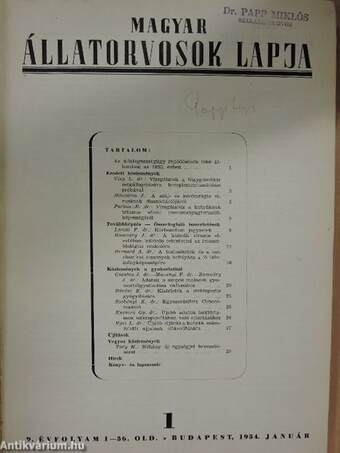 Magyar Állatorvosok Lapja 1954. január-december